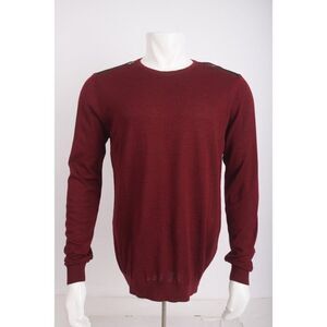 Jared Lang Mens Sweater Crewneck Zipper Piping L Red Merino wool NWT